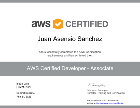AWS Certified Developer - Associate certificate